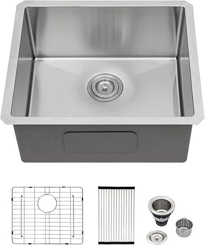 Logmey Fregadero de barra de 21 pulgadas de acero inoxidable de 21 x 18 pulgadas, fregadero de barra pequeño de acero inoxidable de calibre 16,