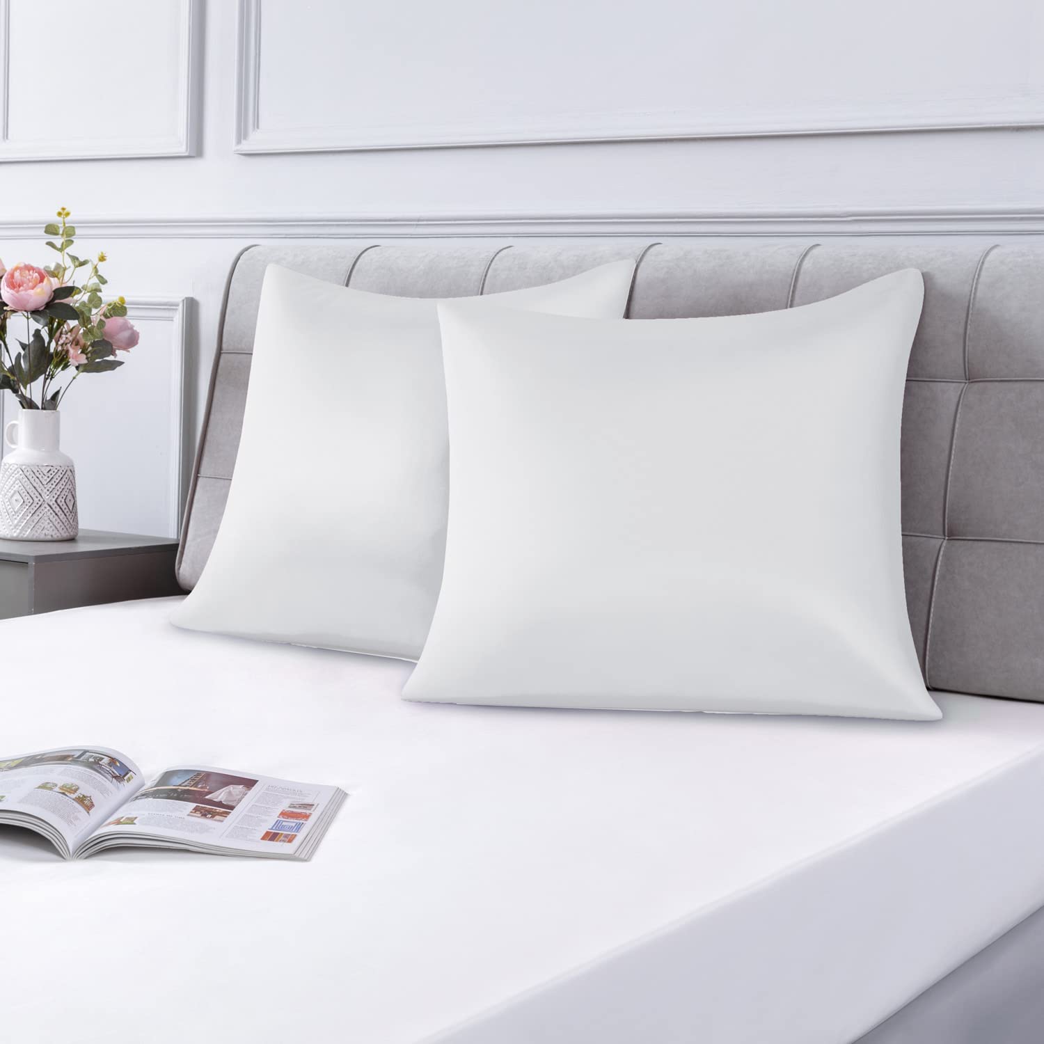 Set di 2 Federe in Raso 45 x 70 cm Verde Acqua, Federa Cuscino Letto Morbida e S