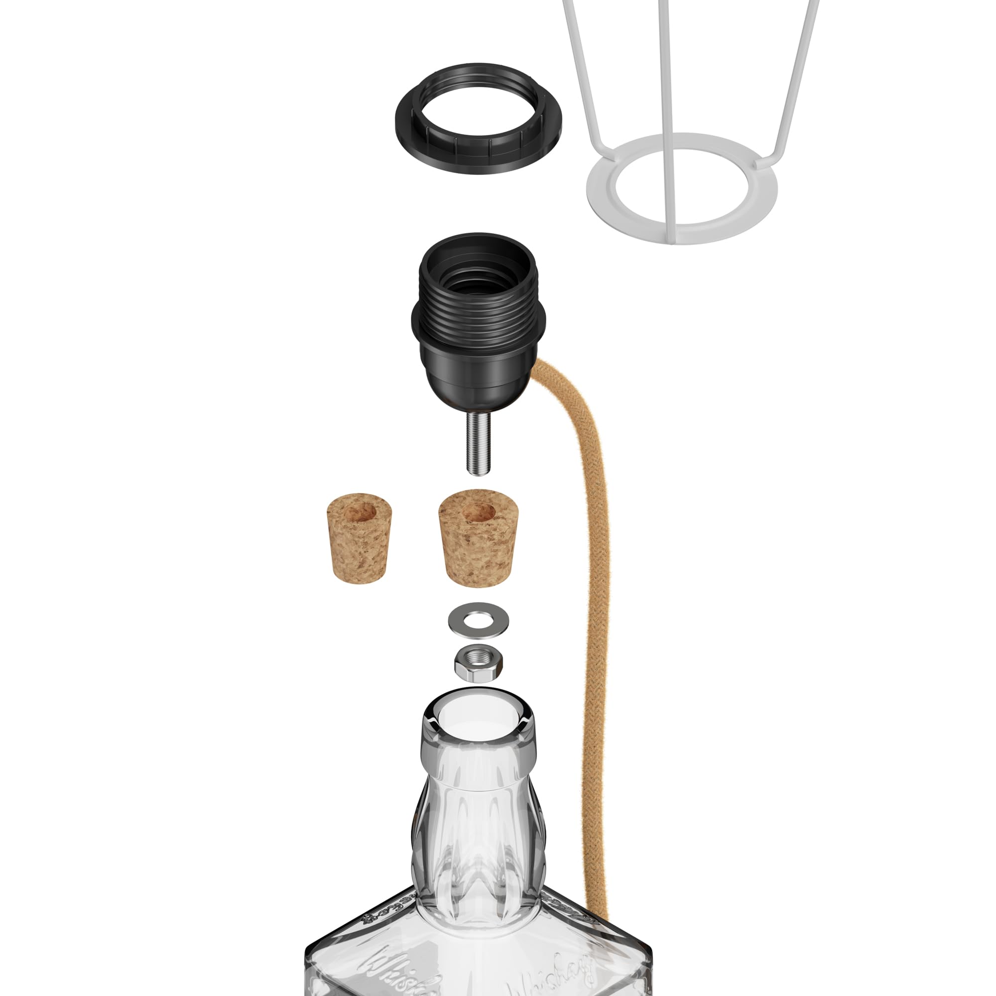 ledscom.de Lampa stołowa korkowa FLAKO z przełącznikiem i kablem tekstylnym, konopie, naturalny beż, 1x E27 maks. 60W, bez butelki, bez żarówki