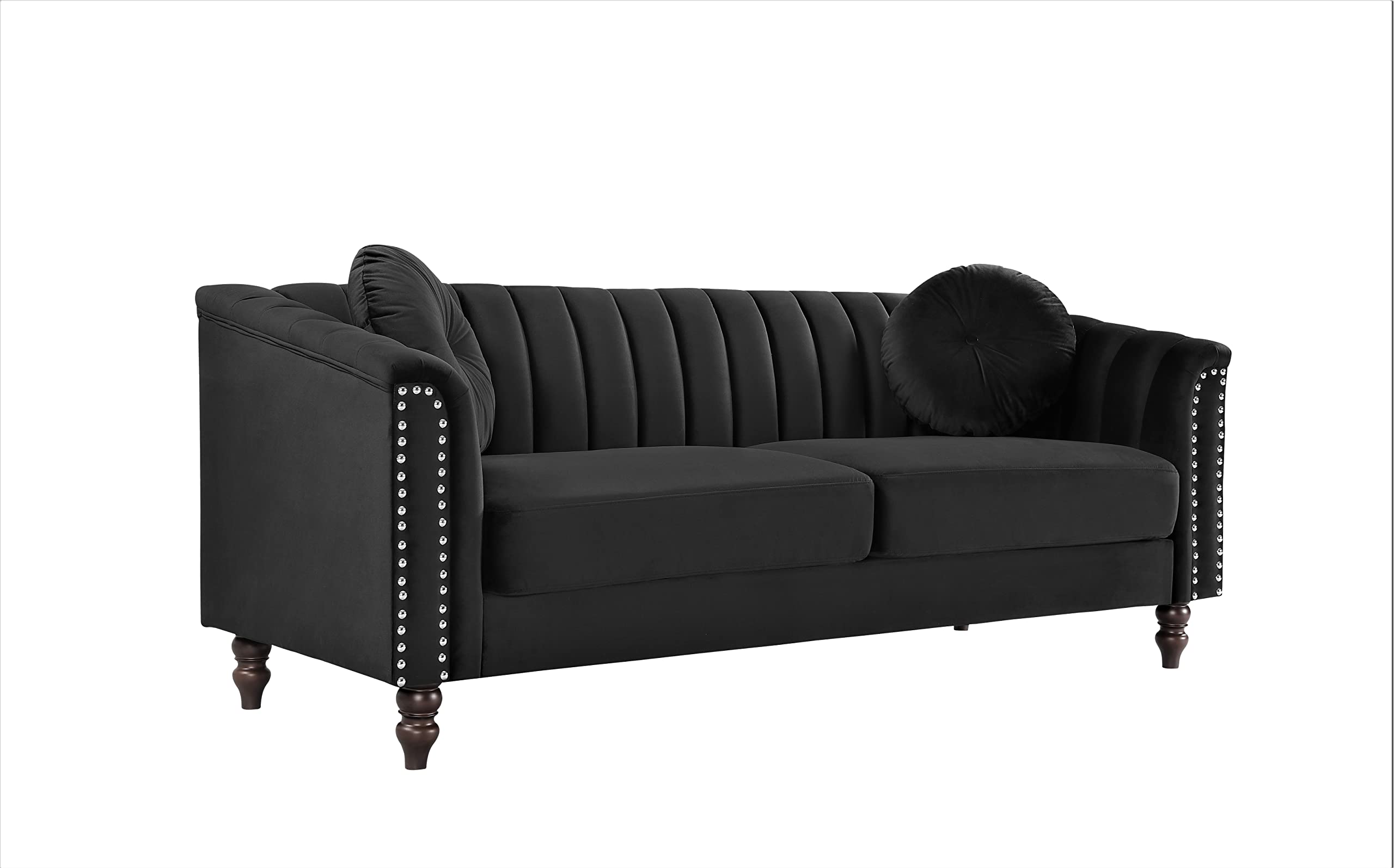 Container Furniture Tufted Velvet Sofa with Removable Cushions and Turned Wood Legs, Elegant Living Room Furniture for The Modern Home, 75.2 Inch Couch, Black (Box opened and damaged)