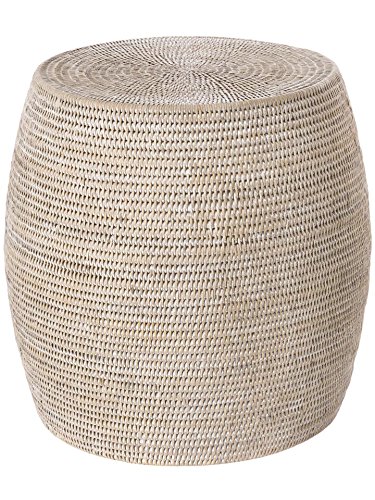 Kouboo, Round Rattan Stool Side Table, Handwoven, Dia 18 x 18 inch, White Wash