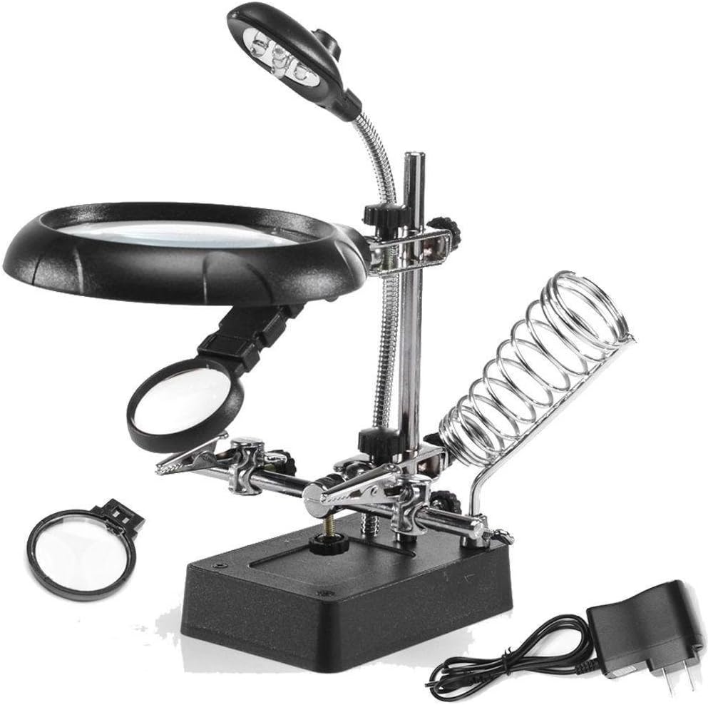 SHUANGYOU Iron LED Magnifying Soldering Stand | Magnifier Welding Rework Repair Solder Iron Holder | (2.5 cm x 7.5 cm x 10 cm, Black)