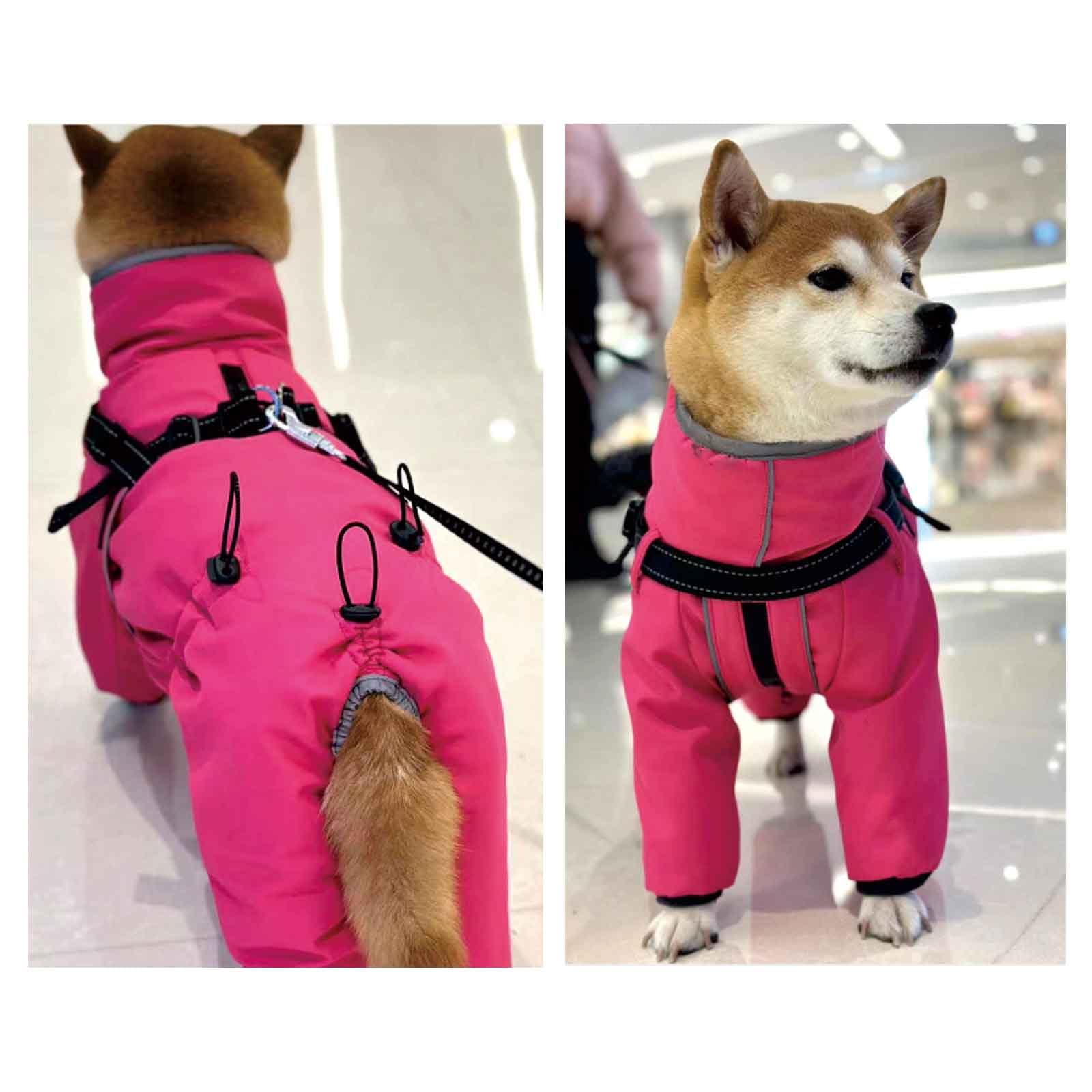 Gepolsterter Wintermantel Mit 4 Beinen, Wasserdichter Hundemantel, Hundejacke Für Den Winter Mit Geschirr, Für Mittelgroße Und Große Hunde,Blau,XXL