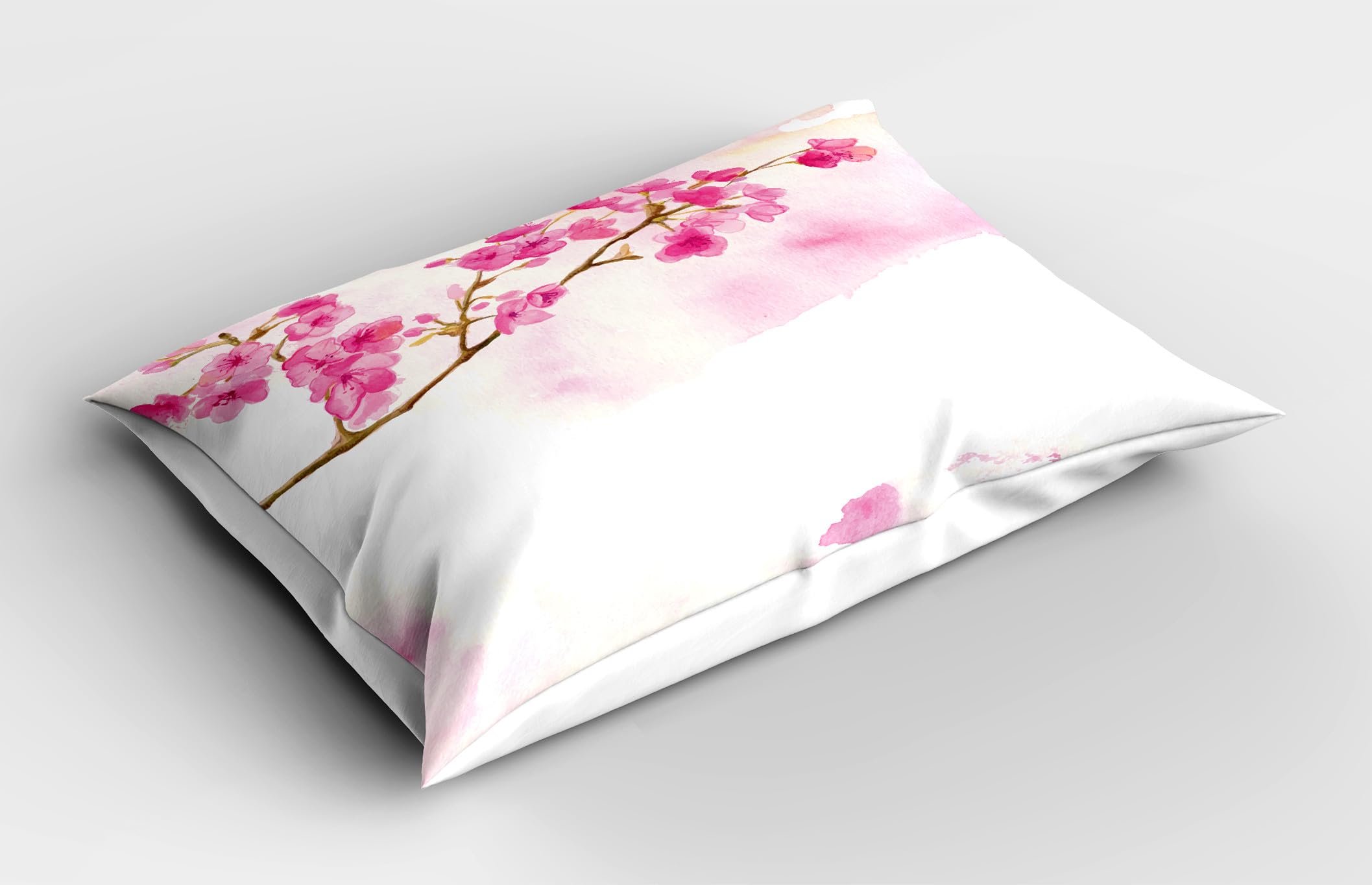 Ambesonne Cherry Blossom Pillow Sham Set of 2, Watercolor Art of Japanese Peaceful Blossom Gardens, Quality Microfiber Bedding Item for All Seasons, 30