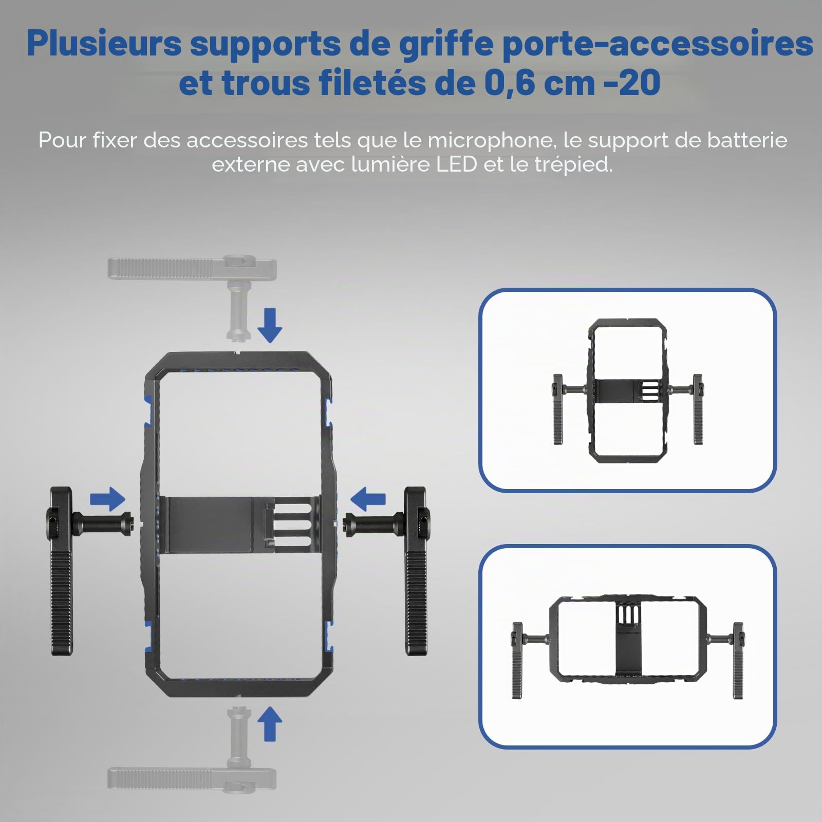 Kit de stabilisateur Universel pour téléphone Portable Vlogging & Filmmaking, Support Cage vidéo avec poignées rotatives à 360 °, Compatible avec iPhone 17/16/15/14/13 et téléphone Portable Android