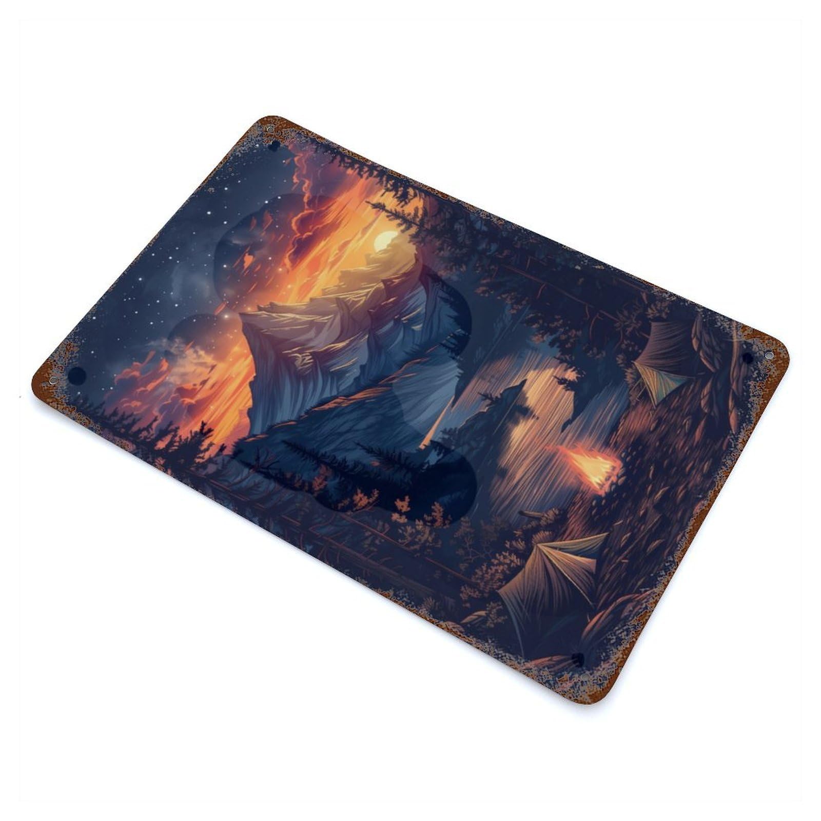 The Mountain Campfire Decorative Tin Sign 11.8"x7.9", Retro Wall Decor for Living Room, Hallway And Home Decor