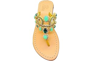 Miama Rhinestone Sandals For Women Emerald Green Jewelry Sandals Bridal Flats (9 - 9.5, Emerald/Gold)