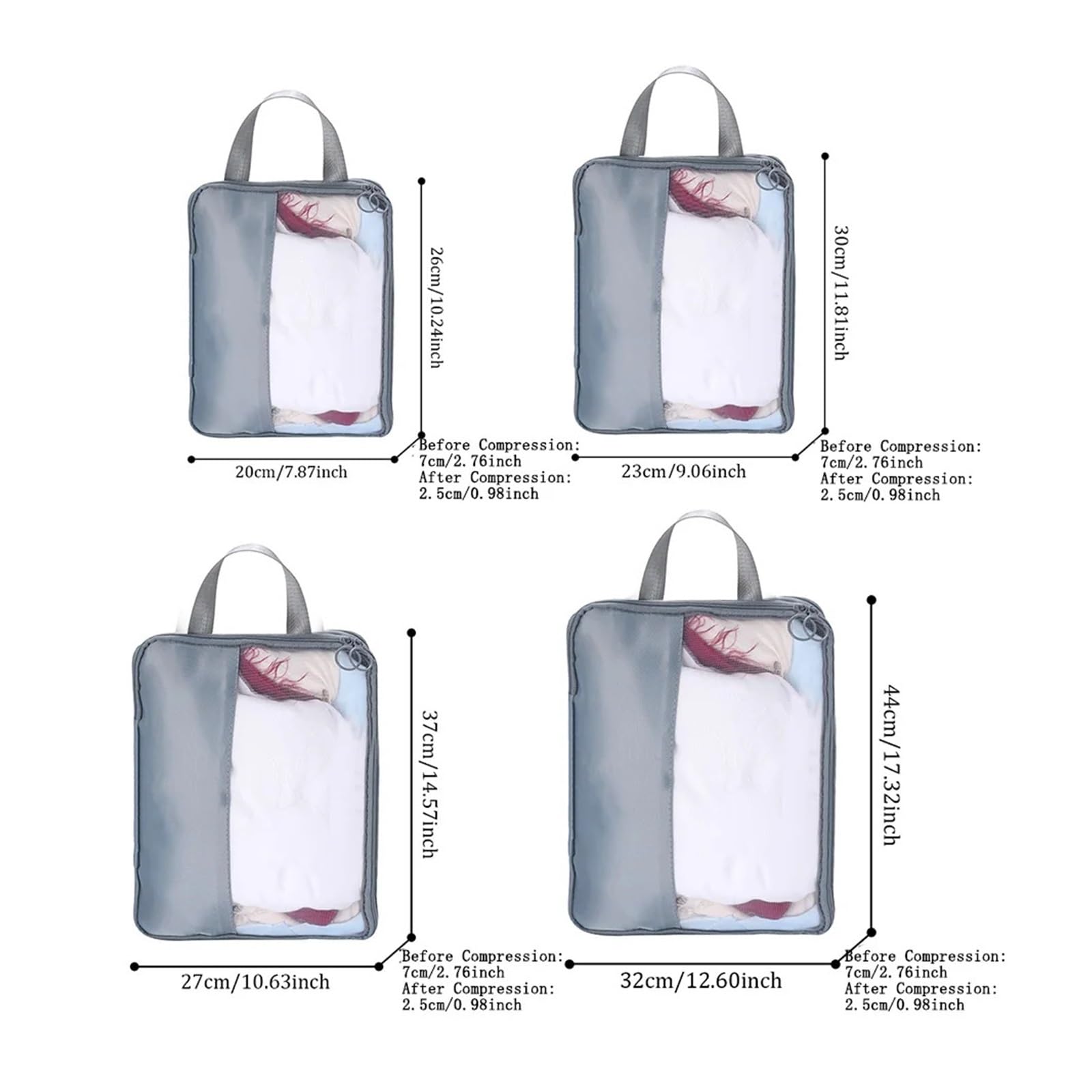 Juego de organizadores de equipaje Bolsa de almacenamiento de viaje compresible, 4 unidades, portátil, impermeable, for ropa