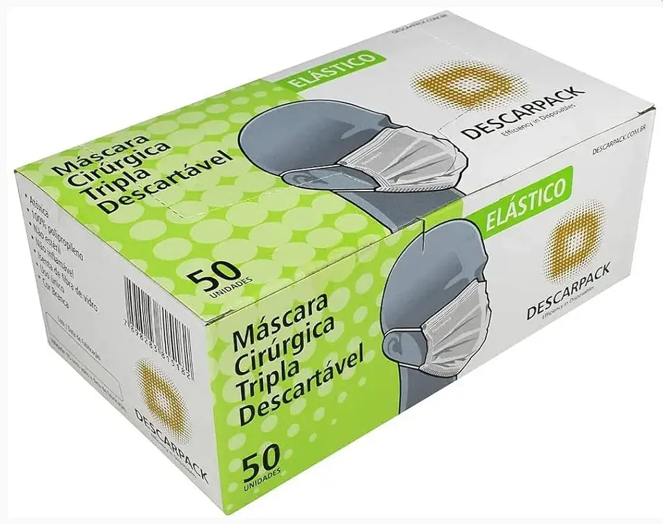 Máscara Cirurgica Branca com Elástico Descarpack 50und