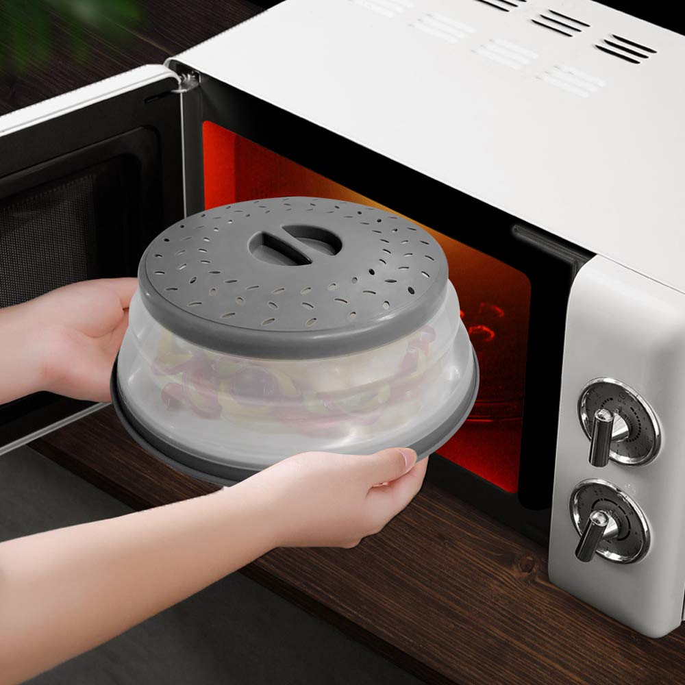 Copertura Antispreco Per Microonde 2 In 1: Coperchio Pieghevole Con Base E Filtro, In Plastica E Silicone, 27 Cm, Resistente Al Calore - 3