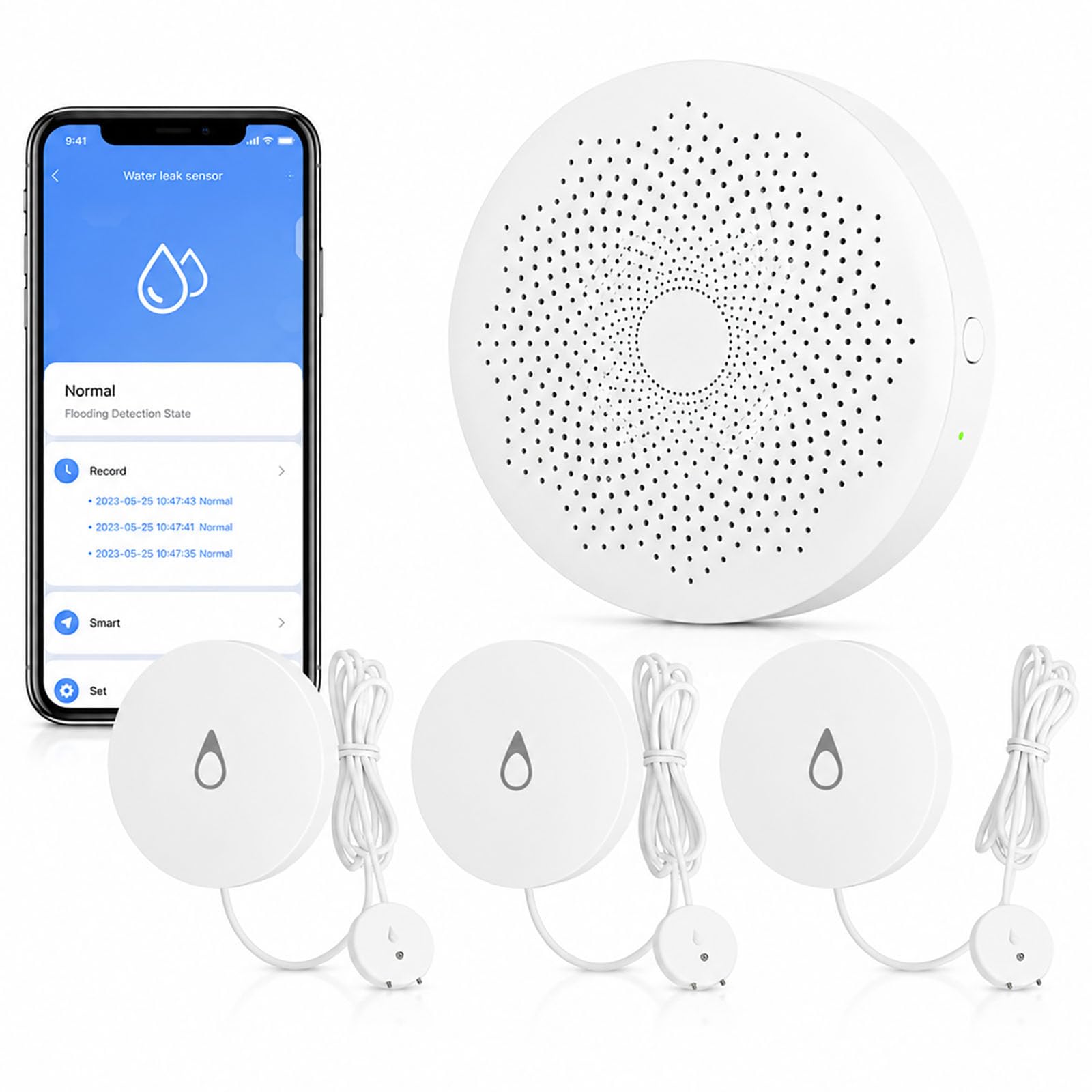 iAlarm Water Leak Detector Kit: Hub and Leak Sensor 3-Pack Set, Smart Water Sensor Alarm, Water Detector Alarm, 330ft Transmission Range, for Kitchen, Basement, Bathroom, White-image-19