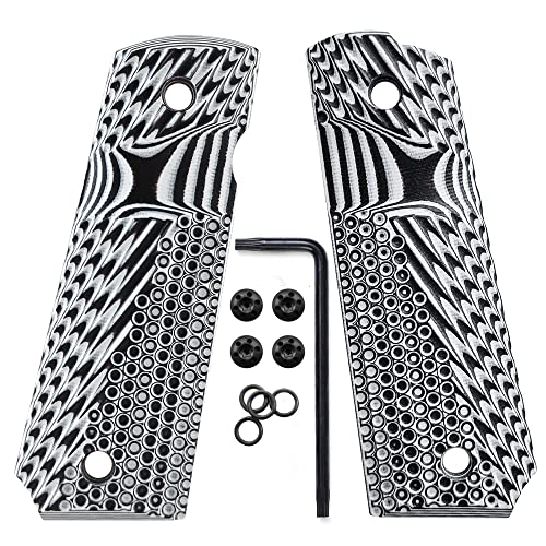Cool Hand 1911 G10 Grips, Full Size (Government/Commander), Black Screws Included, Big Scoop, Ambi Safety Cut, New Generation OPS Texture, White/Black