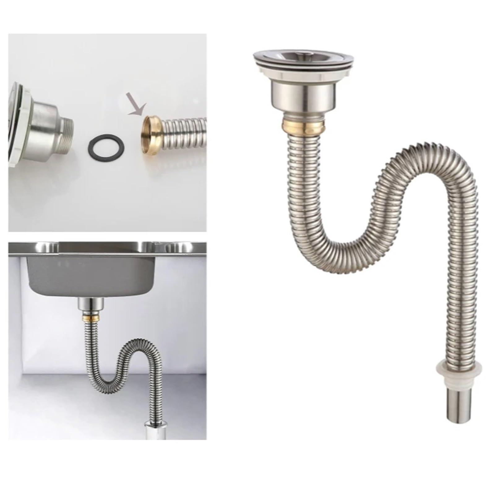 Tubo de Drenaje del Fregadero de Cocina, colador de Fregadero de Acero Inoxidable, Desodorante, Lavabo, escurridor de alcantarillado, Accesorios de baño para Cocina, Baño(100cm)