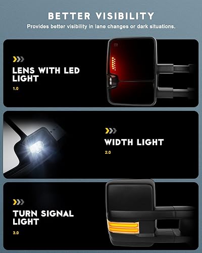 Vista 10 de OCPTY Espejos de remolque con calefacción, retrovisores laterales izquierdo y derecho compatibles con 2007-2013 para Chevy Avalanche 1500 Suburban