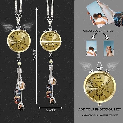 Miniatura 3 de JeathFea Reloj colgante de coche con foto personalizada, accesorios de cristal para automóvil, colgantes personalizados para espejo retrovisor para