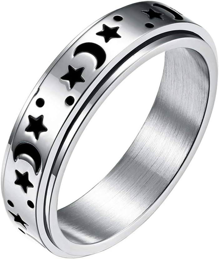 Aro Torliy Anillo De Acero Inoxidable De 0.315 Pulgadas Para Hombres Y Mujeres, Anillo Giratorio De Luna Y Estrella Para Aliviar La Ansiedad Y El Estrés, Metal, No Conocido