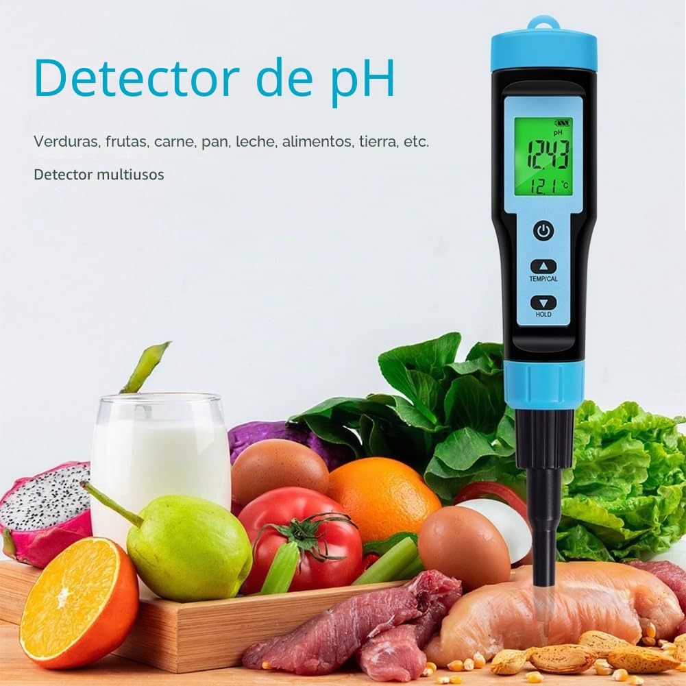 PH-Metro Alimentario 0.00-14.00 PH Probador de Temperatura de Alta Precisión Sensor Analizador de Acidez para Carne Enlatada Masa de Queso Instalación Fácil A