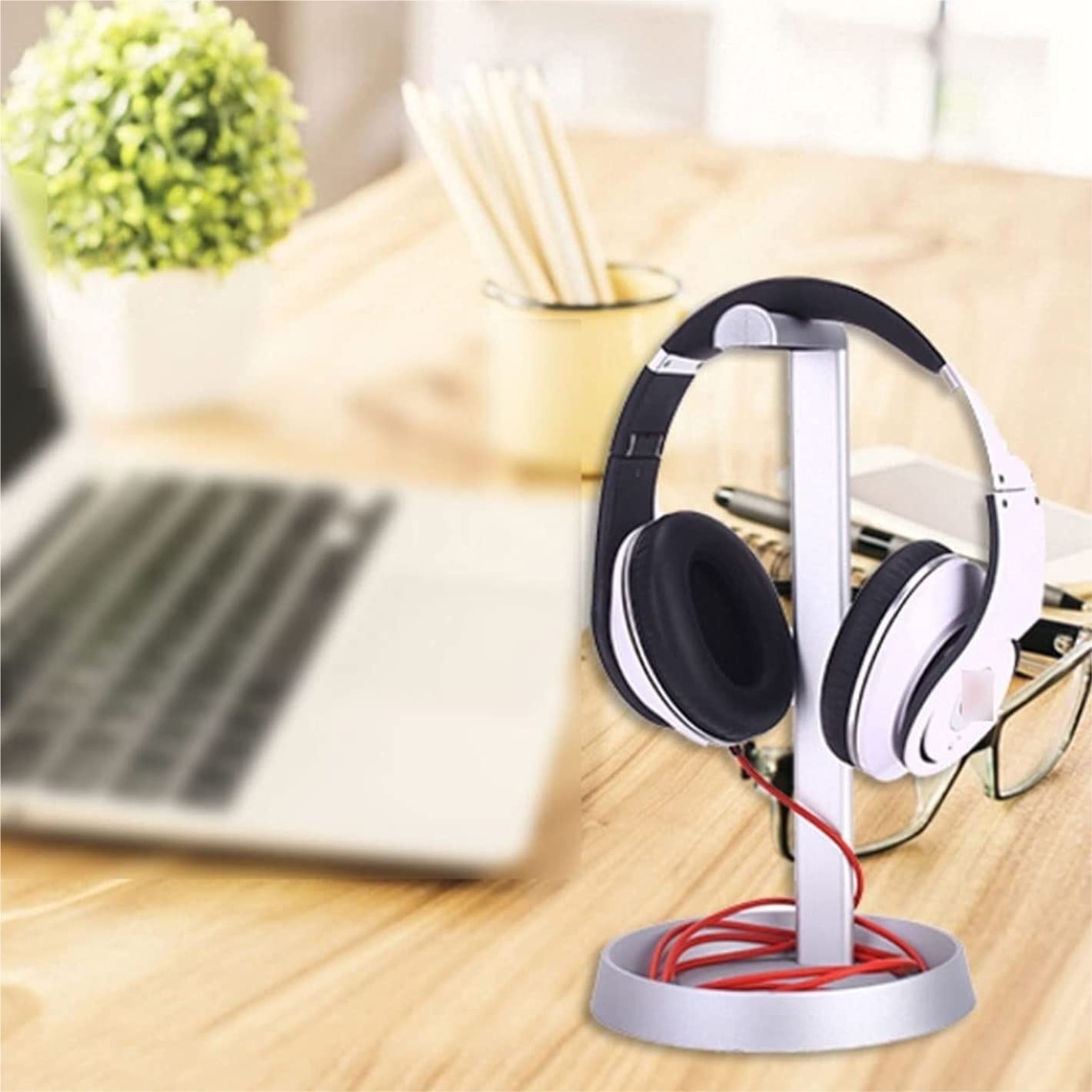 Soporte para Auriculares Soporte De Metal para Auriculares Base De Bandeja De Soporte De Auriculares De Almacenamiento Multifunción Adecuado para Todos Los Auriculares Soporte Cascos(White)