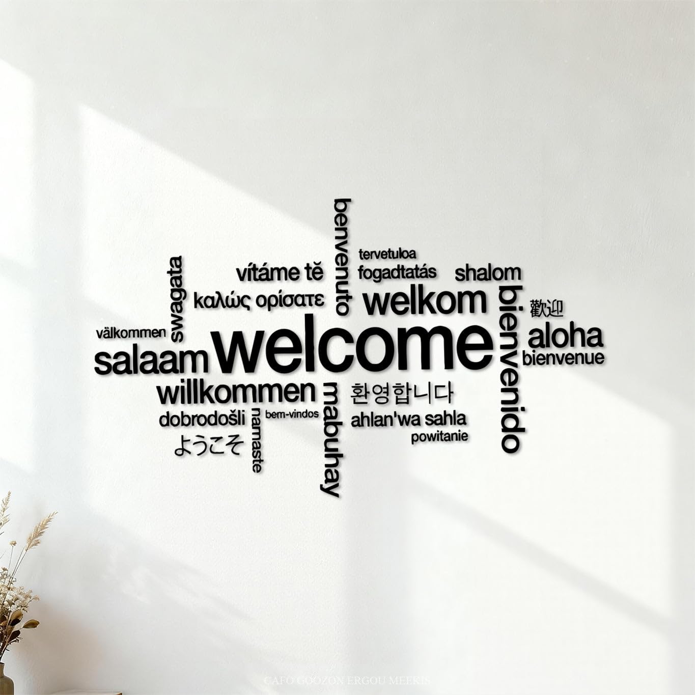 Ergou Stickerdecal-83440 Welcome Sign Various Languages Store Welcome Fine Carving Stickers 54X92.2cm Personalized Customization Black