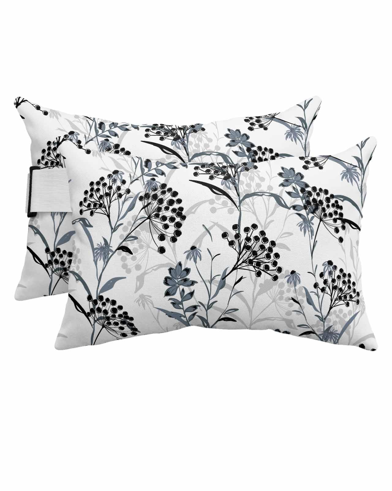 Anzona Pack of 4 Black Blue Botanical Lumbar Pillow Covers, Outdoor Waterproof Throw Pillow Covers Set, Spring Floral Pastoral Summer Flowers Decorative Cushion Case for Patio Beach, 11x16 Inch