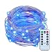 Dimmable LED String Lights with Remote ITART Blue Mini Fairy Lights Battery Operated 50 LEDs / 16.7ft (5m) Super Bright Ultra Thin Silver Wire Rope Lights for Trees Wedding Bedroom