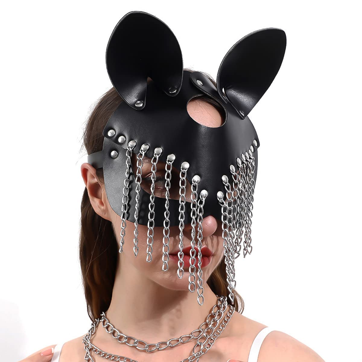 Maschera Nera Halloween Halloween Maschera, Maschera di Carnevale Donna Sexy Maschere Veneziane, Maschera di Pelle PU Nera