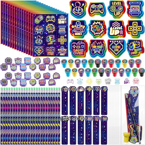 Accessoires de fête jeux vidéo pour anniversaire garçon avec autocollant et règle