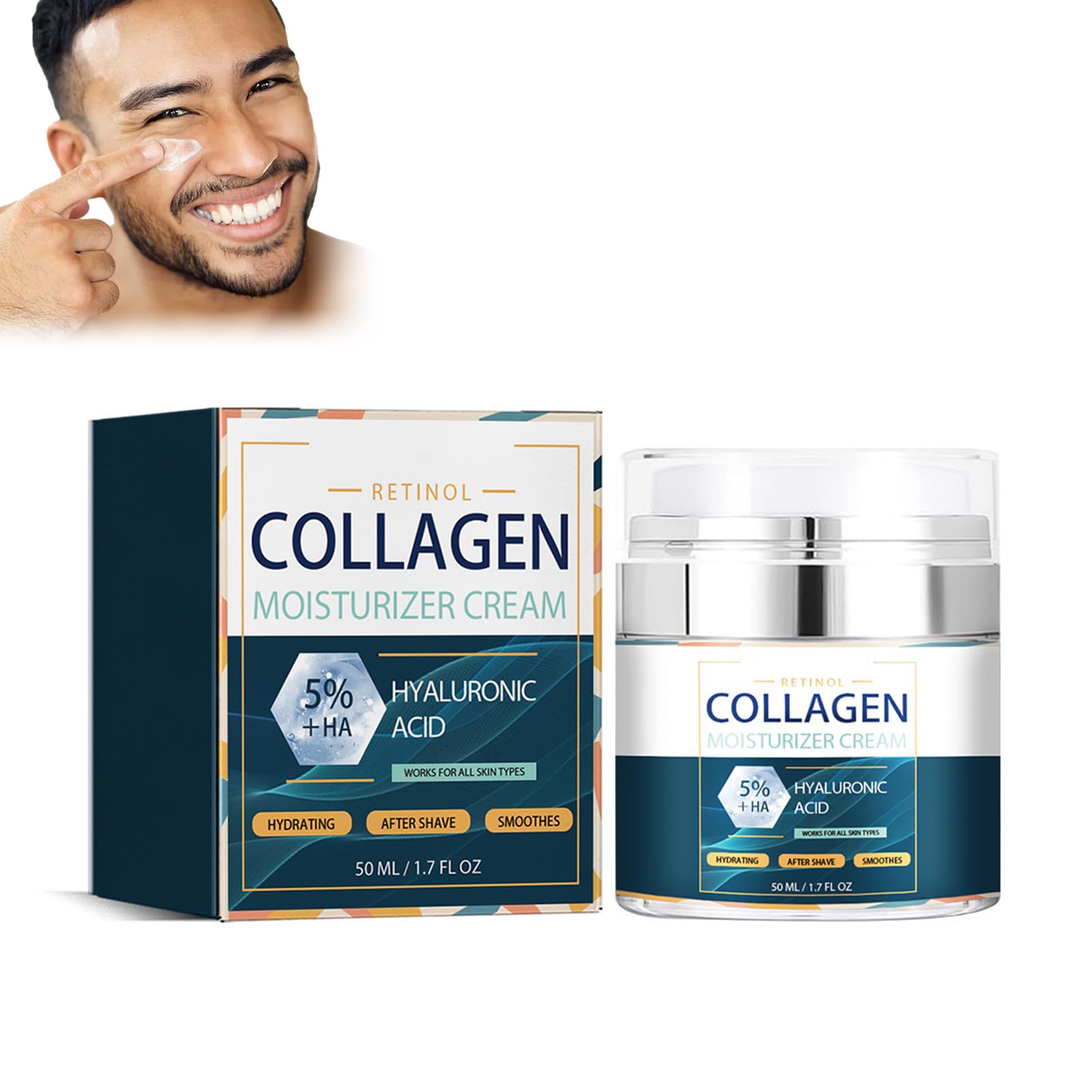 Crema Hidratante para Hombre, Antiedad Crema Facial Hombre, Con Colágeno y Retinol, Rellena Arrugas en Face y Contorno de Ojos, Hidrata la Piel, Antiarrugas y Antienvejecimiento