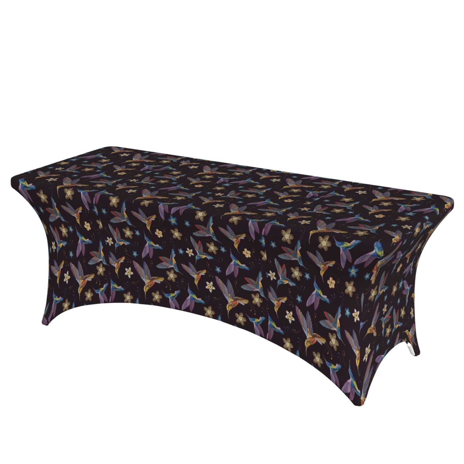 NImongt Flower Hummingbirds Embroidery Print Elastic Rectangular Tablecloth Holidays Family Banquet Wedding Party Table Cover