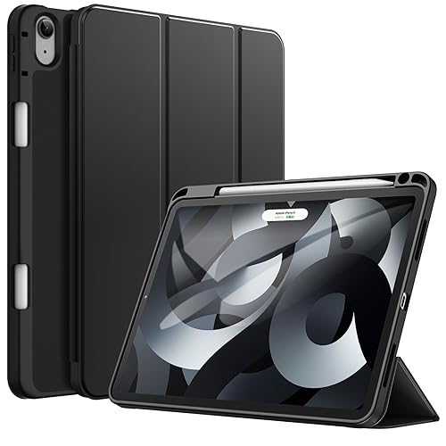 JETech Hülle für iPad Air 11 Zoll M4/M3/M2 (2026/2025/2024), iPad Air 5/4 (10,9-Zoll, Modell 2022/2020, 5./4. Generation) mit Stifthalter, Tablet Schutzhülle mit Weicher TPU Rückseite (Schwarz)
