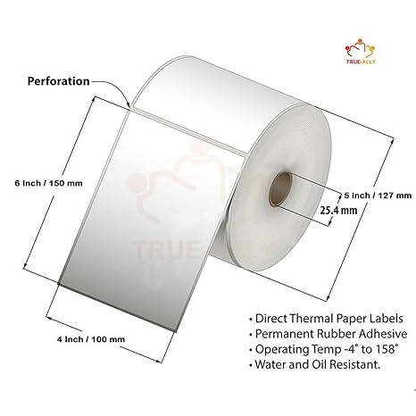 True-Ally 100mm x 150mm Direct Thermal Shipping Labels, 4"x 6" Sticker Rolls, 400 Labels per Roll, Strong Adhesive, Barcode Compatible for E-Commerce Couriers - Pack of 1 (400 Labels) - Image 2