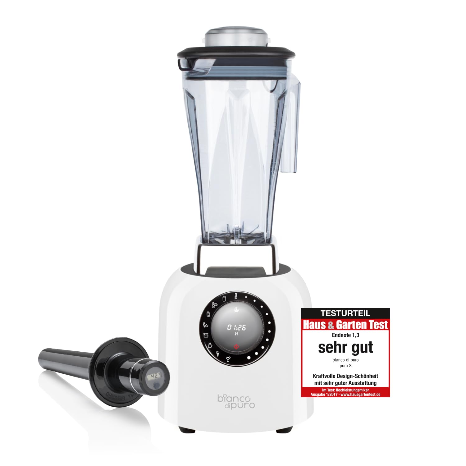 bianco di puro® Hochleistungsmixer Puro S Smoothie Maker 8 Mixprogramme 2 Liter Mixbehälter BPA-frei - Weiss