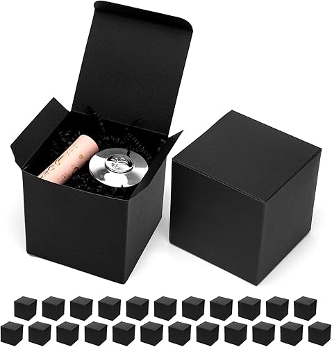 Mcfleet Cajas de regalo negras con tapas de 4 x 4 x 4 pulgadas, paquete de 25 cajas de regalo de cartón para padrinos de boda para Navidad, boda,