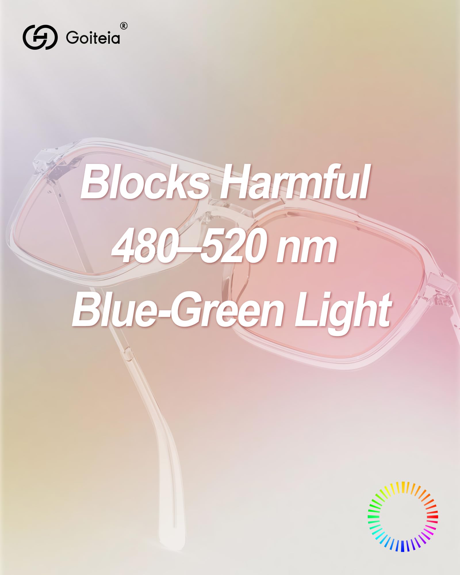 Goiteia FL-Rose - Gafas fotocromáticas antimigraña, protección contra la sensibilidad a la luz, deslumbramiento fluorescente y LED, fotofobia, pantalla de computadora,Bisagras de resorte
