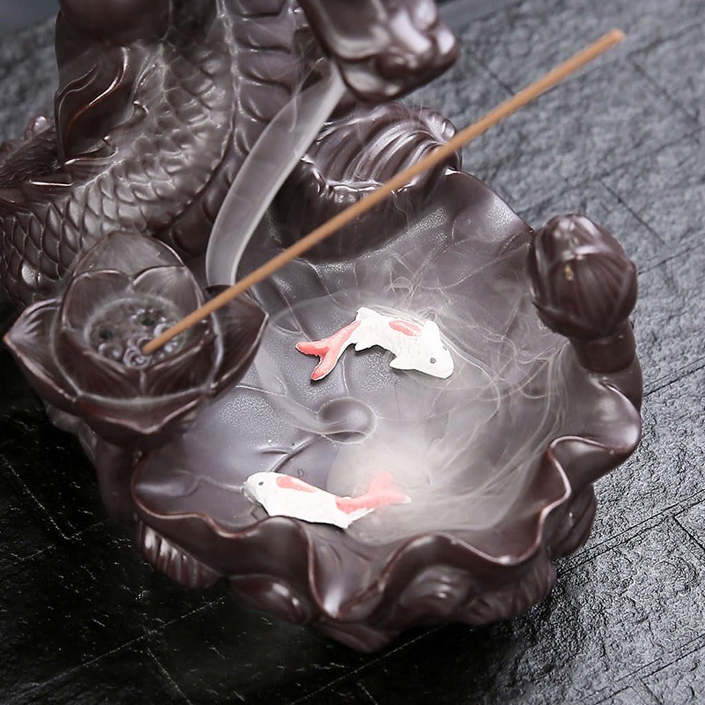 Bruciatore Di Incenso Drago Artigianato creativo Argilla Viola Ceramica Riflusso bruciatore di incenso Casa decorazione interna aromaterapia Legno di sandalo Incensore