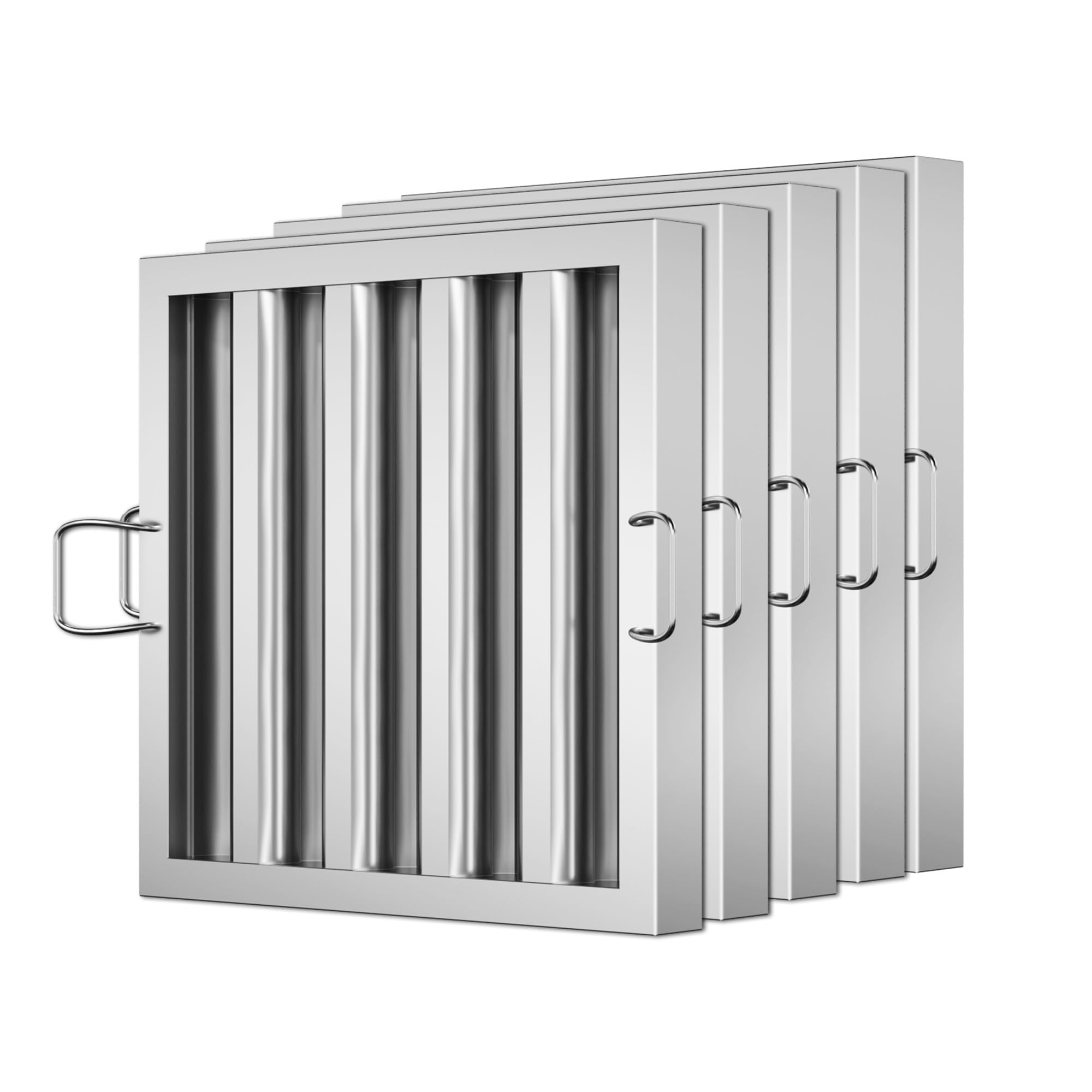 Stainless Steel Commercial Kitchen Hood Filter 15.5 W x 15.5 H Inch Range Hood Baffle for Grease Rated Commercial Kitchen Exhaust Hood 5 Grooves Hood Filter (5 Pack)