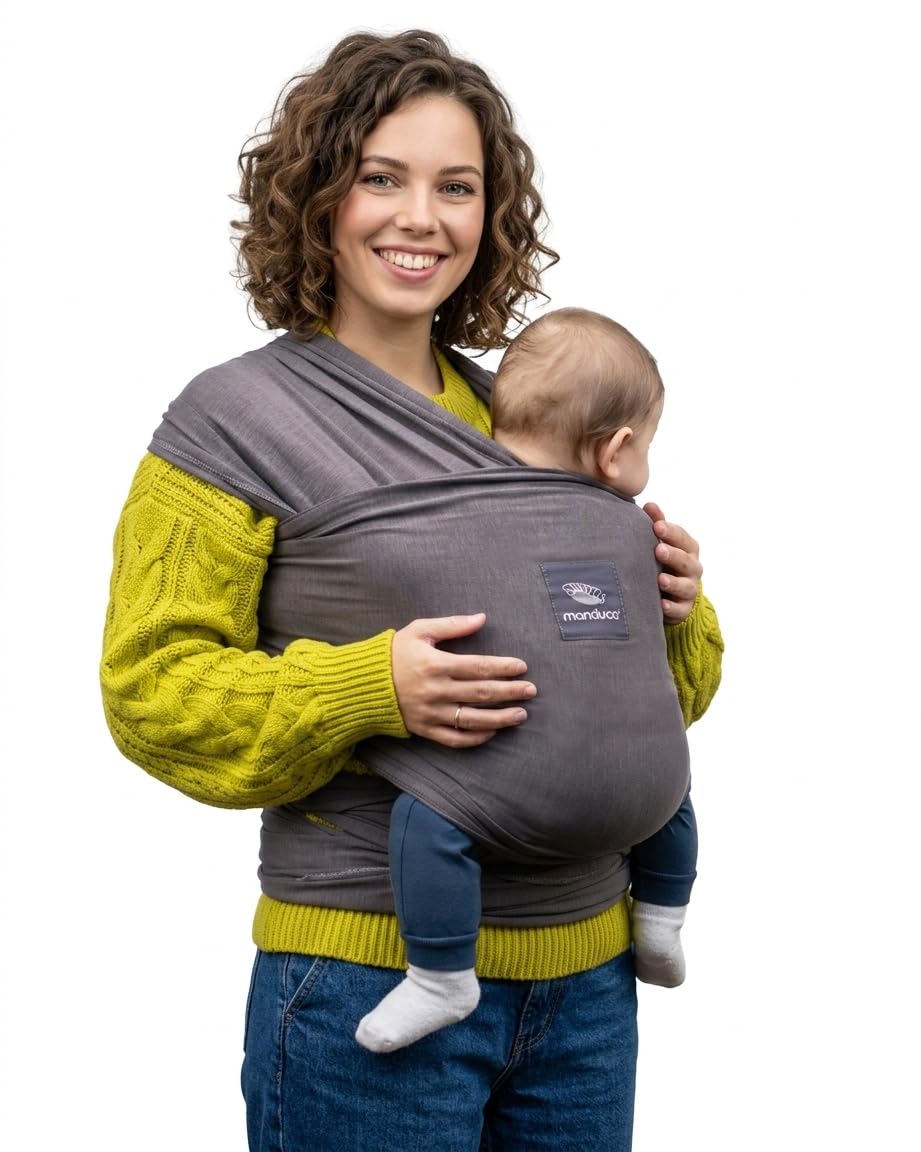 manduca SLING Fular Portabebes Bandolera elástica/Fular Porta-Bebé, Algodón Orgánico, para recién nacidos y niños pequeños (3,5-15kg) - Slate