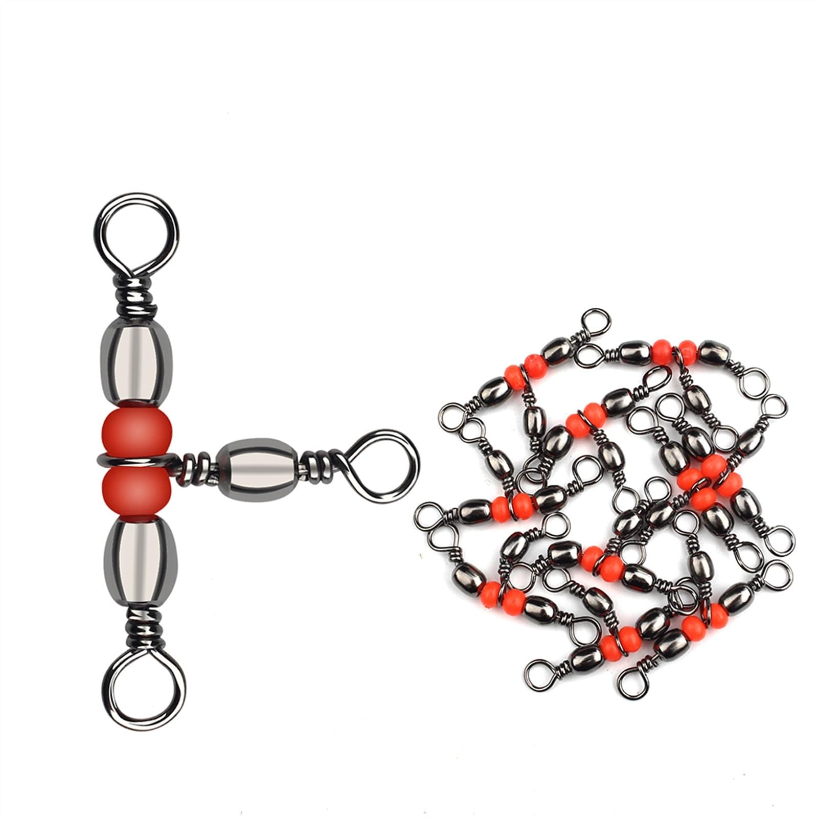 hameçons 30/50 pièces connecteur de pêche Trois Voies Baril pivotant Anneau élastique avec Perles for hameçon leurre Ligne Accessoires de pêche (Color : 30PCS, Size : Size 8x10)