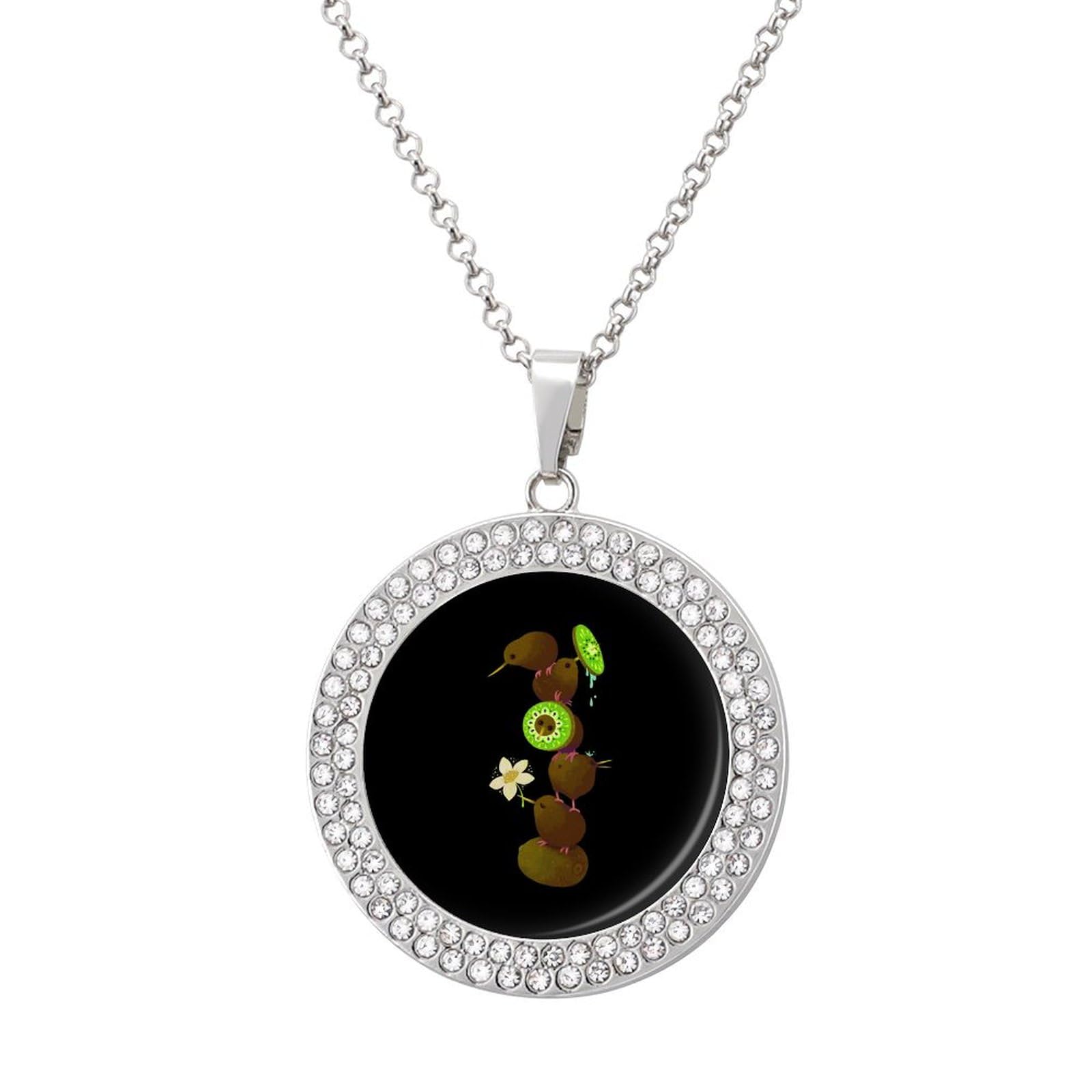Cute Kiwi Bird Fashion Diamond Necklace Round Shaped Pendant Necklaces Brilliant Gift for Wife Girlfriend Mother