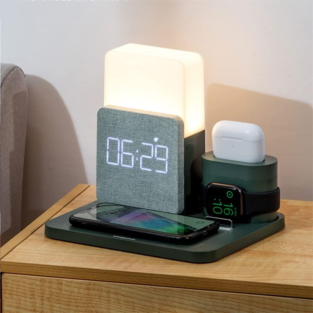 Quick Charge Multifunctional Wireless Charger Desktop Mobile Phone Stand Alarm Clock Night Light Desk lamp Mobile Phone Watch (Color : A Size : One Size) (B One Size) image 3