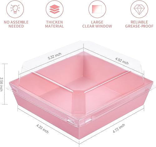 Miniatura 9 de Ocmoiy Paquete de 50 cajas de embutidos de papel con tapas transparentes seguras 5 pulgadas cajas de panadería desechables cuadradas blancas para