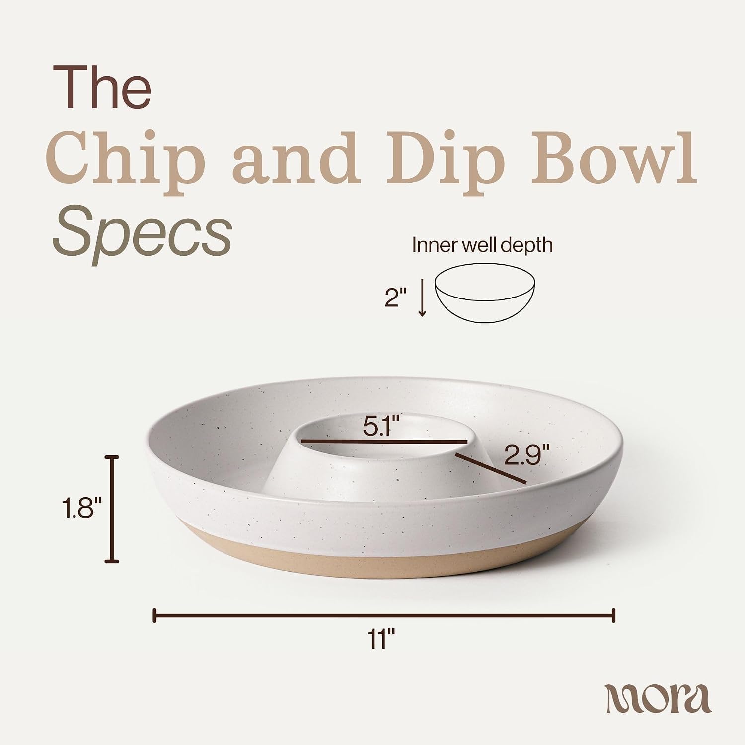 Mora Ceramic Chips and Dip Serving Tray: Large Divided Party Bowl Set for Chips & Salsa, Veggies & Dip, Fruit, Snacks, Entertaining, Hosting, etc. Minimalist Design for the Modern Hostess - White image 2
