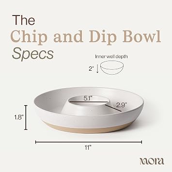 Mora Ceramic Chips and Dip Serving Tray: Large Divided Party Bowl Set for Chips & Salsa, Veggies & Dip, Fruit, Snacks, Entertaining, Hosting, etc. Minimalist Design for the Modern Hostess - White