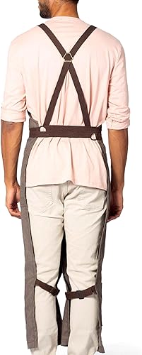 Miniatura 4 de Under NY Sky Delantal beige de cerámica  Cubierta completa cruzada trasera, mezclilla duradera, refuerzo de cuero, pierna dividida superpuesta