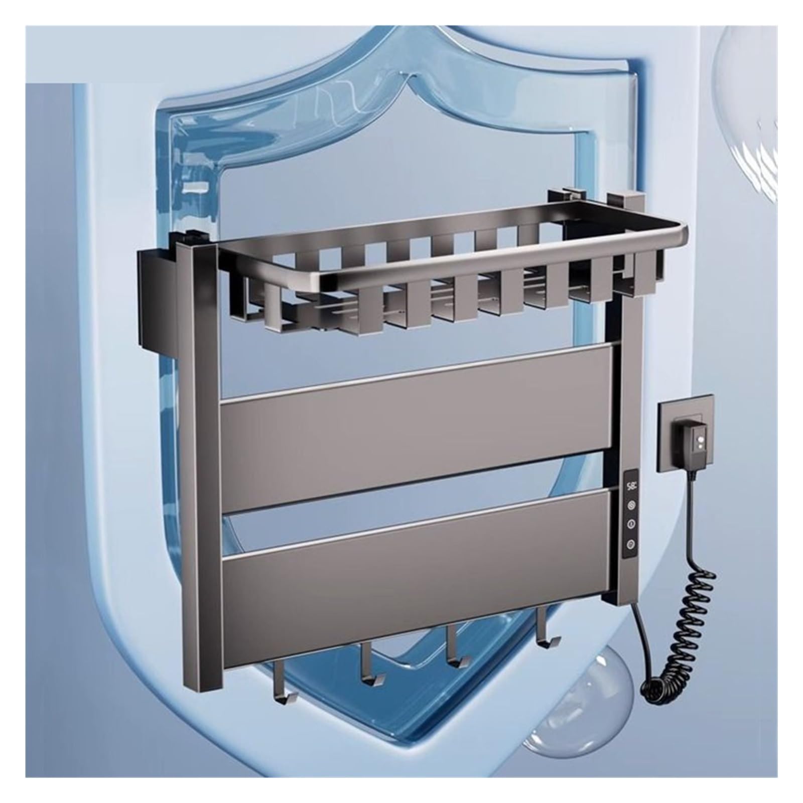 Portasciugamani Elettrico A Temperatura Controllata for La Casa, Riscaldamento, Stendibiancheria, Hotel, Portasciugamani Non Perforato, Accessori for Il Bagno Sicuro Efficace(Right,Gray)