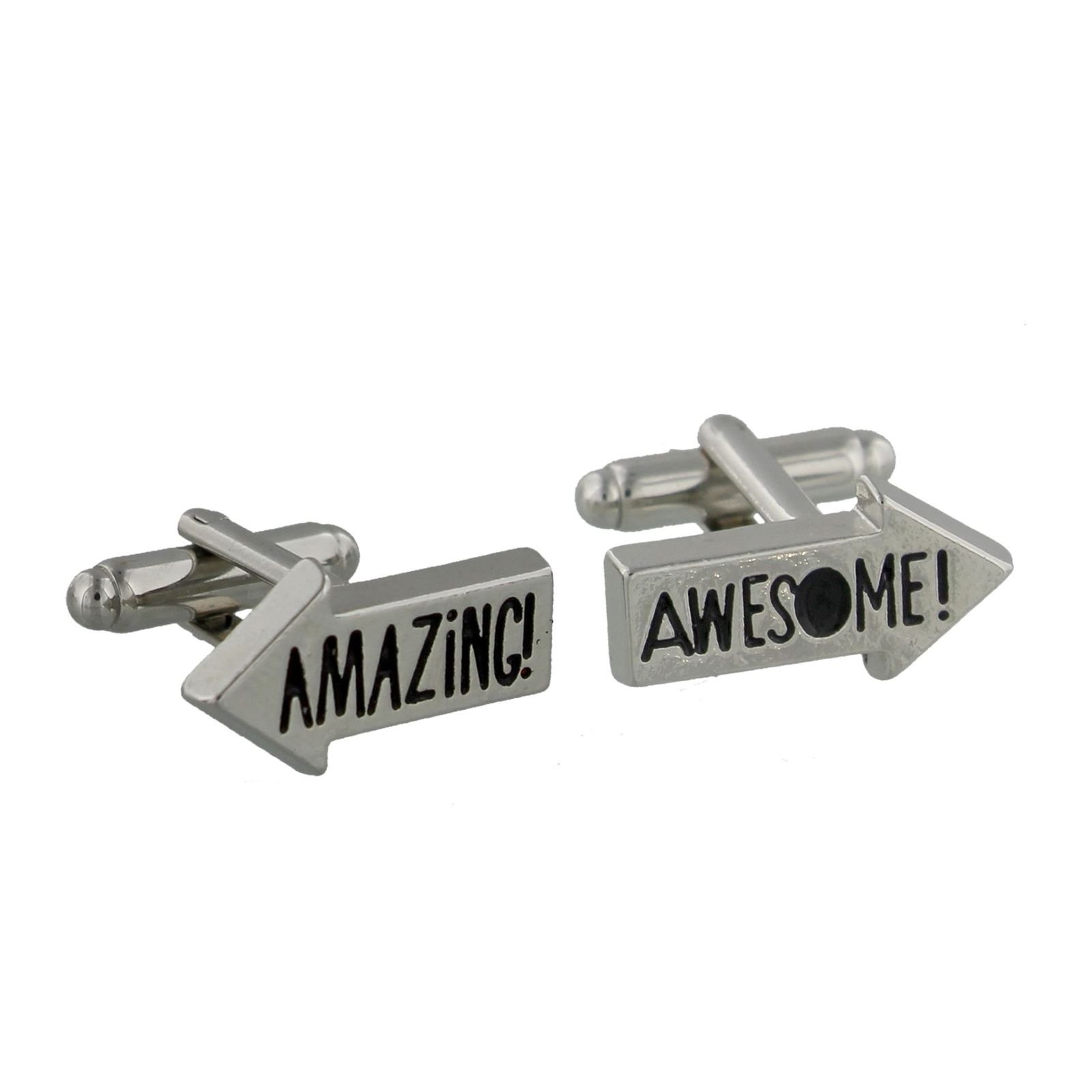 Boom Shaka Laka Arrow Shaped 'Amazing' and 'Awesome' Cufflinks - Comes Boxed