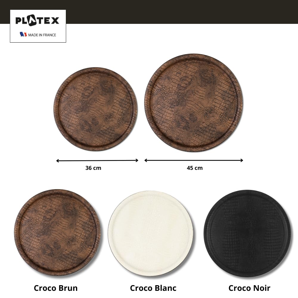 Platex Plateau Limonadier Rond 45 Cm Cow Brun – Antidérapant, Fabriqué En France, Design Élégant Vache Brun, Service & Déco