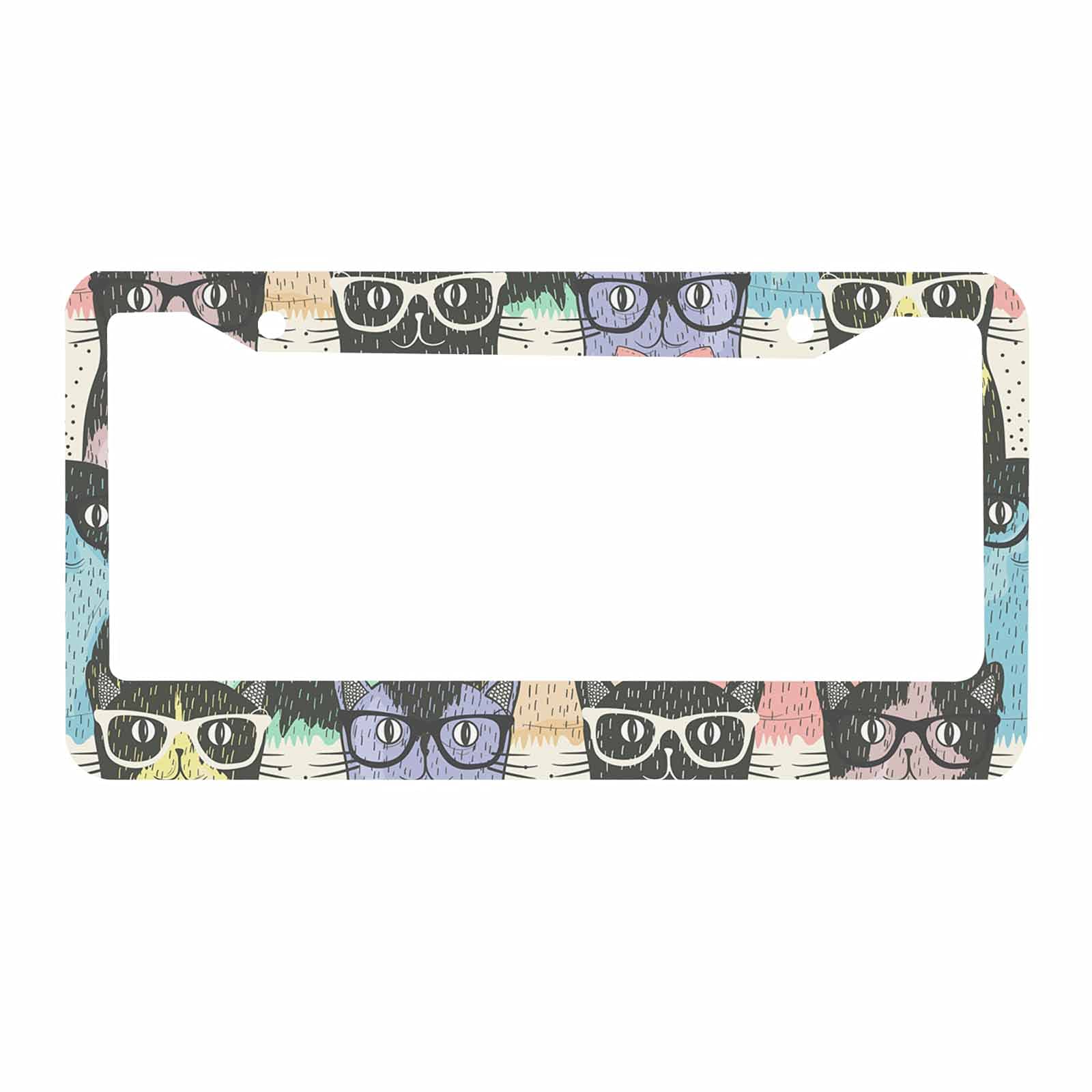 Decorative License Plate Frame Hipster Cute Cats Vanity Novelty Car Tag Frame Aluminum Auto License Plate Holder for Men Women