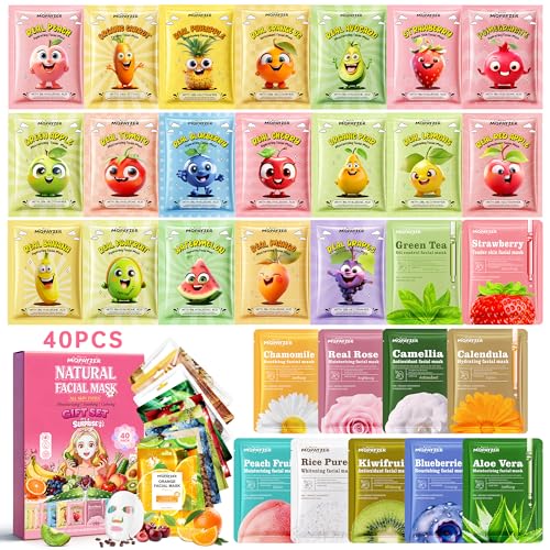 40Pcs Collagen Face Masks Skincare Set for Women,Spa Face Mask with Collagen Extract,Bulk Facial Mask for Teen Girls,Daily Hydrating Skincare Routine