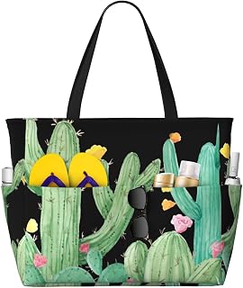 nine-tailed fox Cactus Garden Succulent Desert Southwest Beach Bag Women Tote Bag Pool Bag With Zipper For Gym Grocery Travel With Wet Pocket